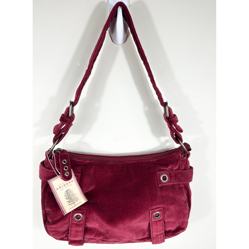 Y2K Arizona Shoulder Bag Purse Red Velvet Grommet Buckle Strap NEW Grunge Indie